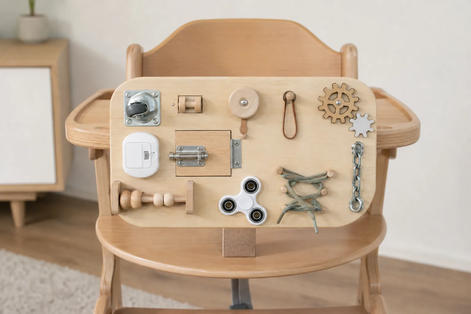 DIY Hochstuhl Beschaeftigungsboard bauen: Ideen fuer sensorisches Spielen